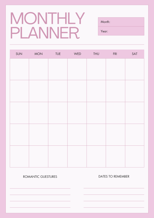 Romance Monthly Planner